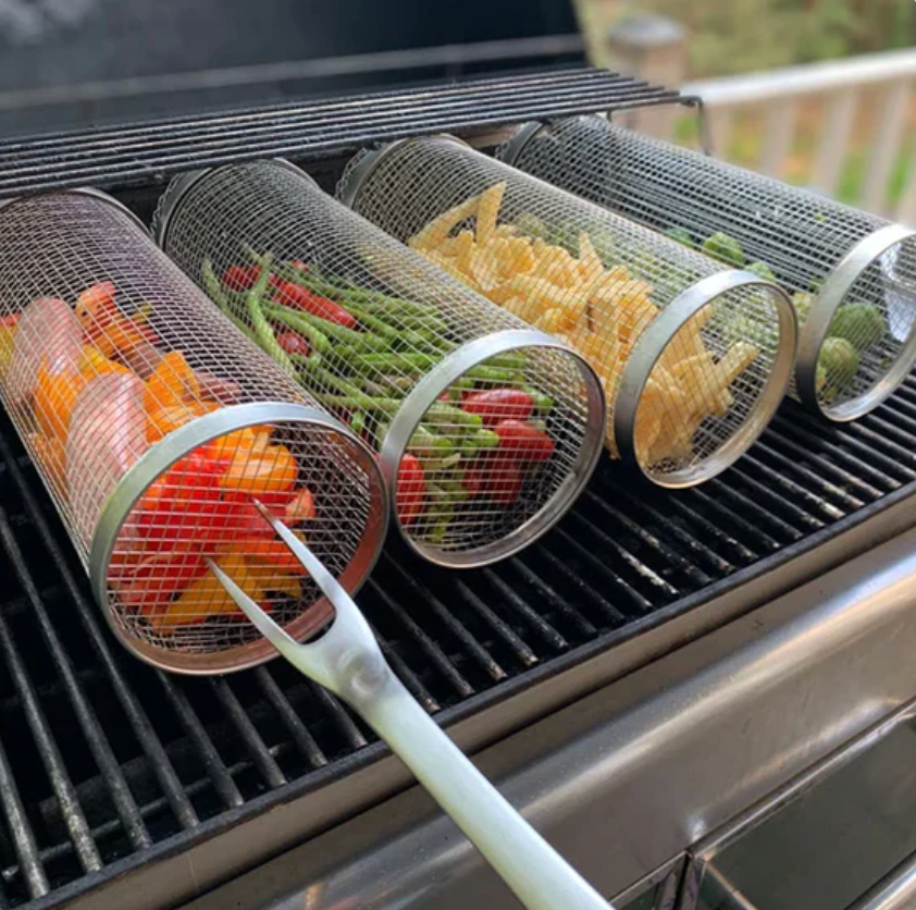 GrillFlow™ 360° – Roterande grillkorg i rostfritt stål