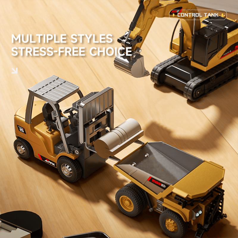 NordBygg Motion™ 1:64 Premium Mini RC Byggset i Metall – Gaffeltruck, Grävmaskin & Tipptruck