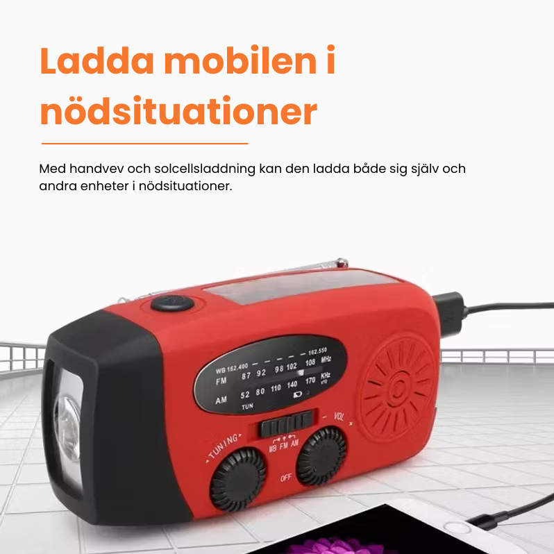 Lumiva™ Bärbar Nödradio | Trygg kommunikation, ljus och ström när samhället stannar