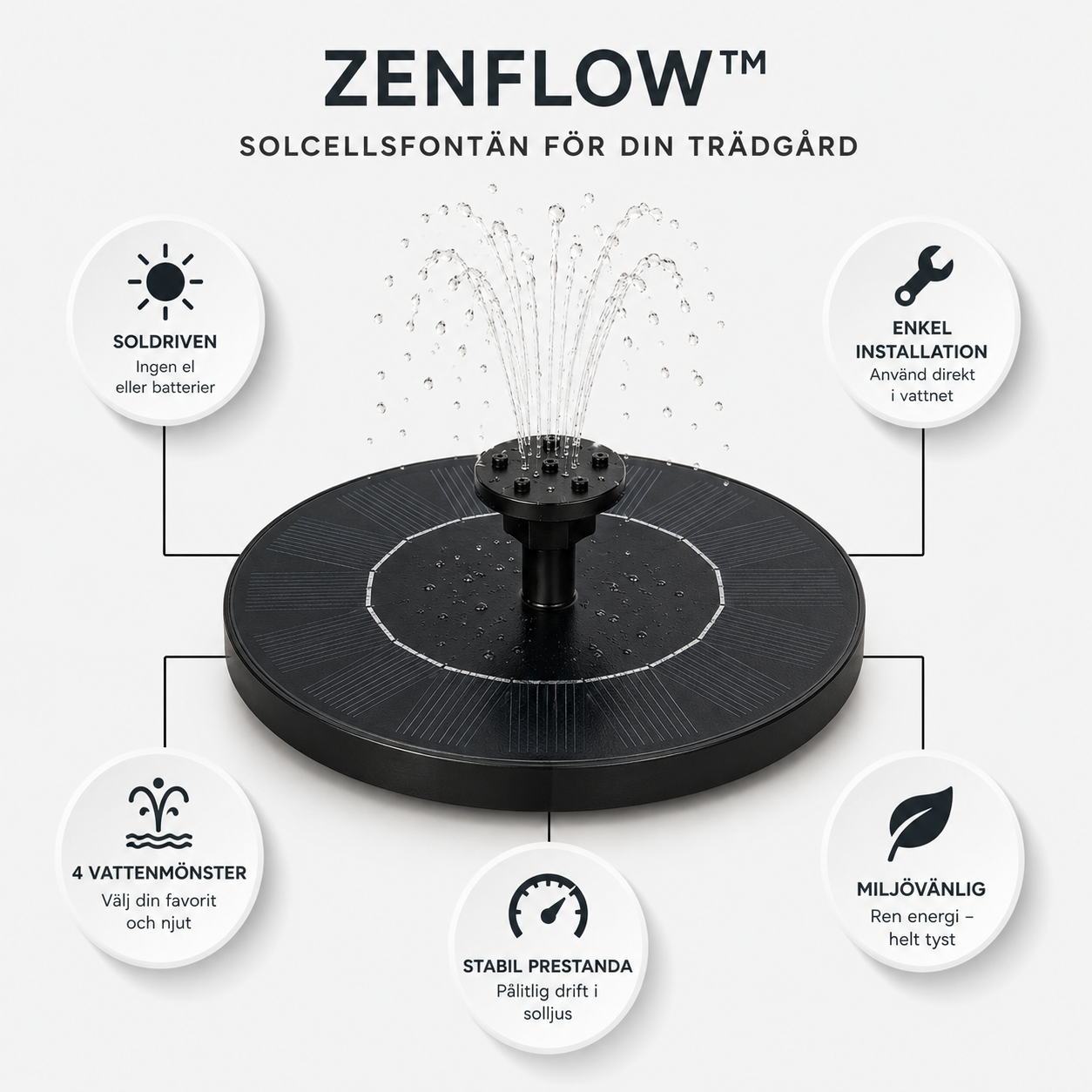 ZenFlow™ Solfontän | Skapa en lugn och levande trädgård