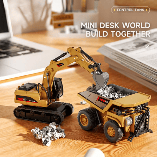 NordBygg Motion™ 1:64 Premium Mini RC Byggset i Metall – Gaffeltruck, Grävmaskin & Tipptruck